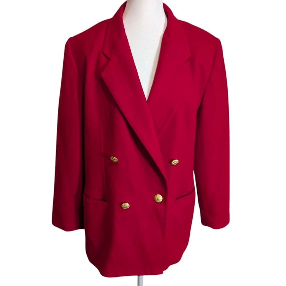 Vintage 90s Requirements Red Double Breasted Wool Blazer with Gold Buttons Sz 14